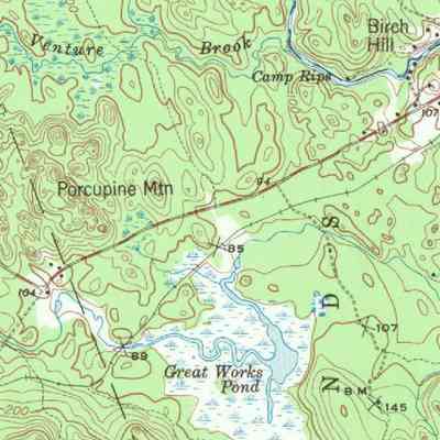 Marion and Great Works, Route 86 in Edmunds, Maine U.S.G.S. Topographical map from 1941, rev. 1961: The Venture Brook Road and Dodge Road meet Route 86 as it traverses Edmunds from the Marion corner towards the Dennys River.