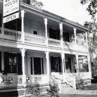          The Allan House, operating also under the name of the Riverside Inn or Hotel, in Dennysville, Maine.; A full two story veranda at one time graced the front of the Allan House, a.k.a. the Riverside Inn, eventually  replaced with single story awning.  the sing advertises the establishments well know reputation for good food and lodging.
   