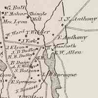          Lower Dennysville in 1881; The Lingley house is shown across the road from the Tide Mill District Schoolhouse, marked S.H., on this map detail from the Colby Atlas of Washington County in 1881.
   