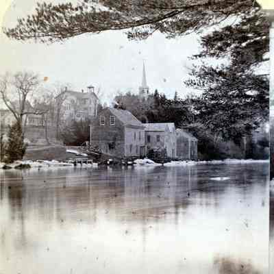 Gardner's Stores, Houses and School House on Meetinghouse Hill, Dennysville Maine. c. 1900