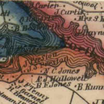 Bosworths on the Hinckley Point and other residents on both sides of the Dennys Bay in 1861: Detail of the Topographical Map of Washington County, Maine published in 1861, showing the Dennys Bay marked as the North Branch of Cobscook Bay