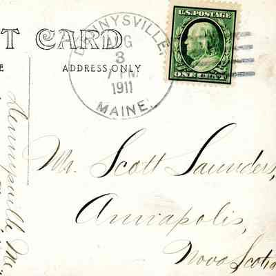 Address side of postcard showing White's Mill in South Edmunds, Maine.: Postcard sent from Dennysville, Maine, in 1911.