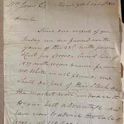 Letter about James Gore King's Disposal of Stock Investments