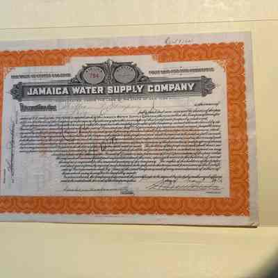 Jamaica Water Supply Co. Stock Certificate