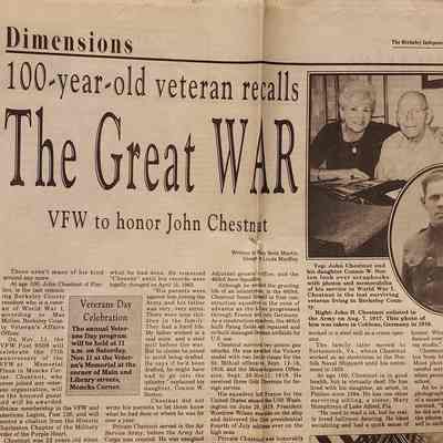 Newspaper article - 100-year-old veterans recalls The Great War