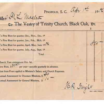 Pew rent receipt, 1906
