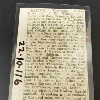 Newspaper Clipping (Theophilus Fisher Barton obituary)