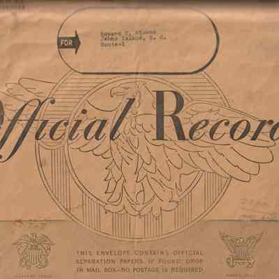 1946 envelope containing dozens of newspaper articles about the Santee Cooper project. There are no longer any discharge papers inside.