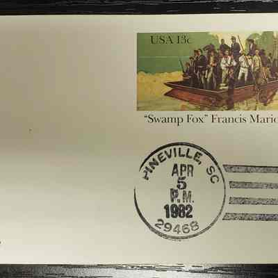 Postcards with Marion crossing the Pee Dee Stamps (x4)
