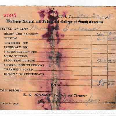 Winthrop University receipt, 1908