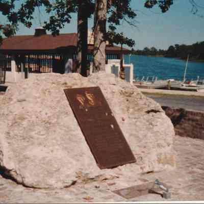 Black's Camp plaque and lake